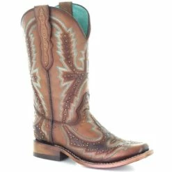 Brand new 👏 Corral 👩 Women's Tan Embroidery & Studs Western 🥾 Boots - Square Toe 🔥