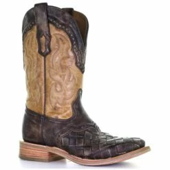 Flash Sale 🤩 Corral Men's Honey Embroidered Western 🥾 Boots - Broad Square Toe Brown 🔥
