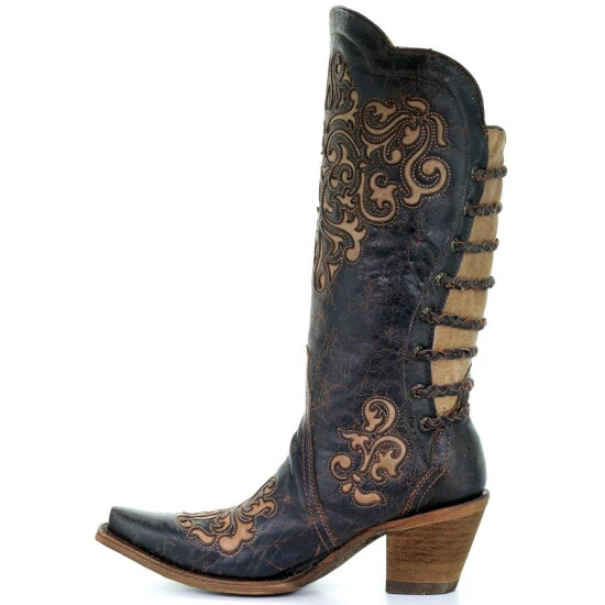 Best Pirce βοΈ Corral π© Women's Inlay And Straps Cowgirl π₯Ύ Boots - Snip Toe Black π€© - Image 3