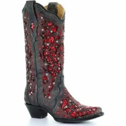 Best reviews of 🌟 Corral 👩 Women's Crystal And Red Sequin Inlay Cowgirl 🥾 Boots - Snip Toe Black ⌛