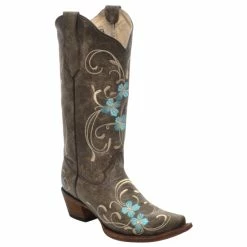 Budget 😍 Circle G 👩 Women's Brown Cowhide Floral Cowgirl 🥾 Boots - Snip Toe 🎉