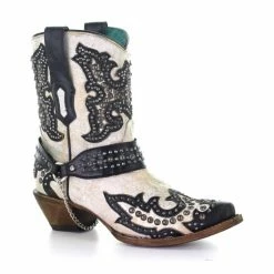 Hot Sale ✔️ Corral 👩 Women's White Studs Western 🥾 Boots - Snip Toe Black/white 👏