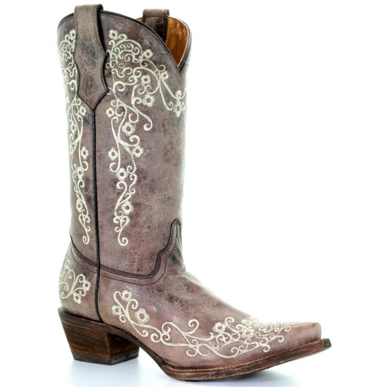 Brand new ๐ Corral ๐ง Girls' Crater Bone Embroidered Cowgirl Boot - Snip Toe Brown ๐ฅ
