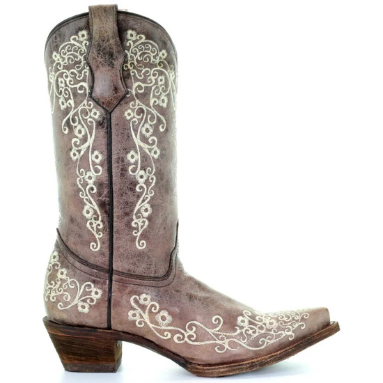 Brand new ๐ Corral ๐ง Girls' Crater Bone Embroidered Cowgirl Boot - Snip Toe Brown ๐ฅ - Image 2
