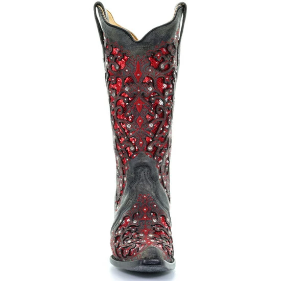 Best reviews of ๐ Corral ๐ฉ Women's Crystal And Red Sequin Inlay Cowgirl ๐ฅพ Boots - Snip Toe Black โ - Image 4