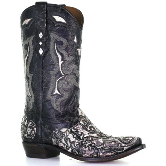 Best deal β Corral Men's Exotic Python Skin Inlay Western π₯Ύ Boots - Snip Toe Black/white β¨