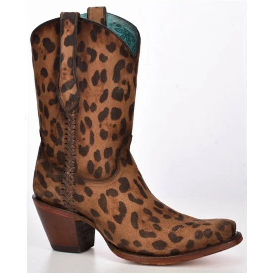Buy ๐ Corral ๐ฉ Women's Leopard Print Braided Western ๐ฅพ Boots - Snip Toe Brown ๐