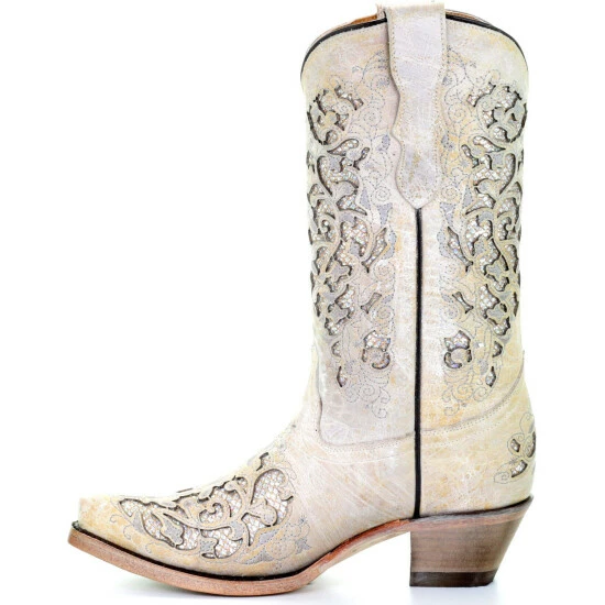 Best Pirce β Corral π§ Girls' White Glitter Inlay π₯Ύ Boots - Snip Toe π - Image 3