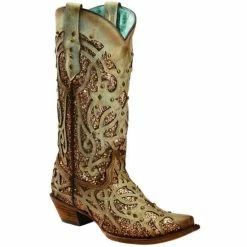 Promo ⌛ Corral 👩 Women's Mint Glitter Inlay Western 🥾 Boots - Snip Toe Green ⌛