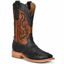 Outlet ✔️ Corral Men's Caiman Print Embroidered Overlay Rodeo Western 🥾 Boots - Broad Square Toe Black 👏