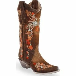 Outlet 👏 Corral 👩 Women's Floral Embroidered Lamb Leather Cowgirl 🥾 Boots - Snip Toe Chocolate ⭐