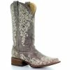 New 👍 Corral 👩 Women's Brown Crater Embroidered Cowgirl 🥾 Boots - Square Toe 🤩