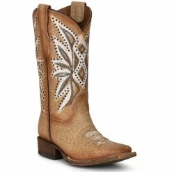 Best deal 💯 Corral 👧 Girls' Straw Embroidery Western 🥾 Boots - Square Toe Tan 🧨