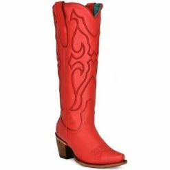 Cheapest ❤️ Corral 👩 Women's Tall Leather Western 🥾 Boots - Snip Toe Red 🛒