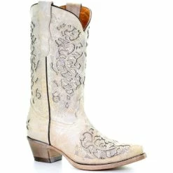 Best Pirce ⭐ Corral 👧 Girls' White Glitter Inlay 🥾 Boots - Snip Toe 👏