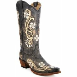 Budget ๐ Circle G ๐ฉ Women's Floral Embroidered Cowgirl ๐ฅพ Boots - Snip Toe Black ๐
