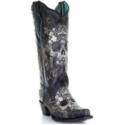 Discount β Corral π© Women's Floral Skull Embroidery & Studs Cowgirl π₯Ύ Boots - Snip Toe Black π