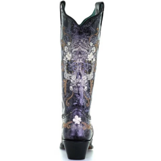 Discount โ Corral ๐ฉ Women's Floral Skull Embroidery & Studs Cowgirl ๐ฅพ Boots - Snip Toe Black ๐ - Image 5