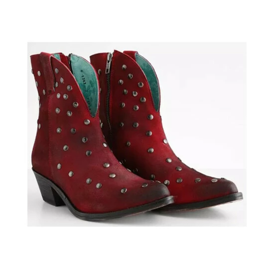 New π Corral π© Women's Studded Leather Fashion Booties - Pointed Toe Red π