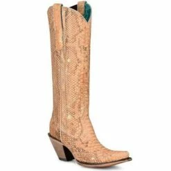 Outlet ⭐ Corral 👩 Women's Full Exotic Python Tall Western 🥾 Boots - Snip Toe Natural 🔔