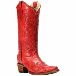 Discount 🎁 Circle G Red Leather Cowgirl 🥾 Boots - Snip Toe For 👩 Women ⭐