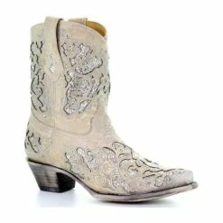 Cheapest π Corral π© Women's Metallic Glitter Inlay & Crystal π₯Ύ Boots - Snip Toe White β¨