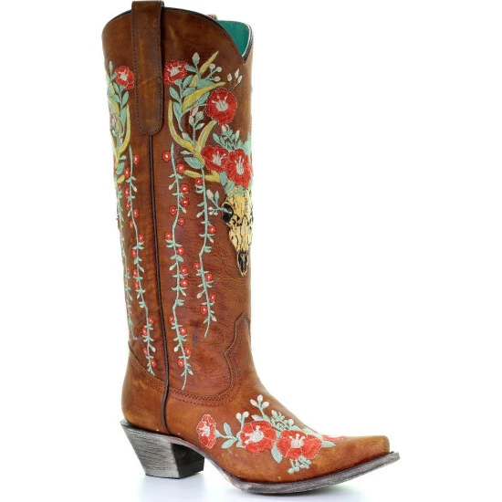 Buy โจ Corral ๐ฉ Women's Deer Skull & Floral Embroidery Cowgirl ๐ฅพ Boots - Snip Toe Tan ๐