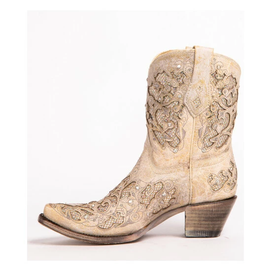 Cheapest 🛒 Corral 👩 Women's Metallic Glitter Inlay & Crystal 🥾 Boots - Snip Toe White ✨ - Image 3
