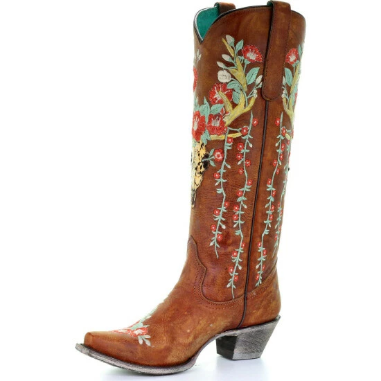 Buy โจ Corral ๐ฉ Women's Deer Skull & Floral Embroidery Cowgirl ๐ฅพ Boots - Snip Toe Tan ๐ - Image 2