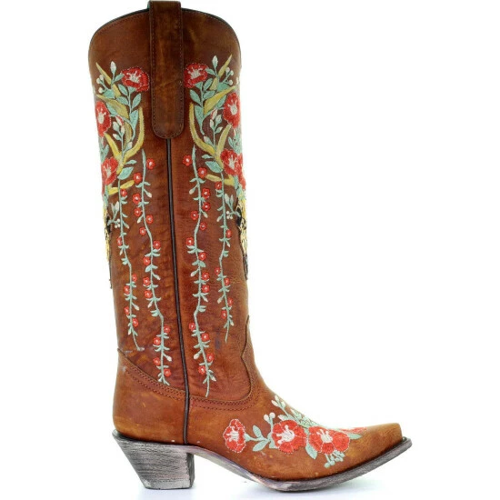 Buy โจ Corral ๐ฉ Women's Deer Skull & Floral Embroidery Cowgirl ๐ฅพ Boots - Snip Toe Tan ๐ - Image 3