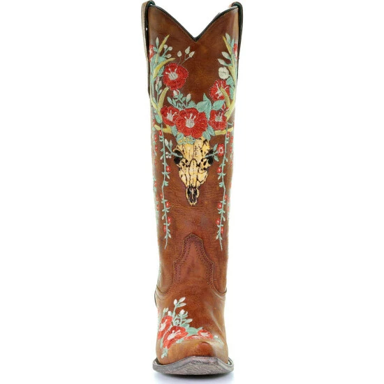 Buy โจ Corral ๐ฉ Women's Deer Skull & Floral Embroidery Cowgirl ๐ฅพ Boots - Snip Toe Tan ๐ - Image 5