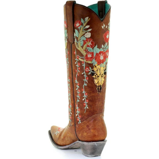 Buy โจ Corral ๐ฉ Women's Deer Skull & Floral Embroidery Cowgirl ๐ฅพ Boots - Snip Toe Tan ๐ - Image 8