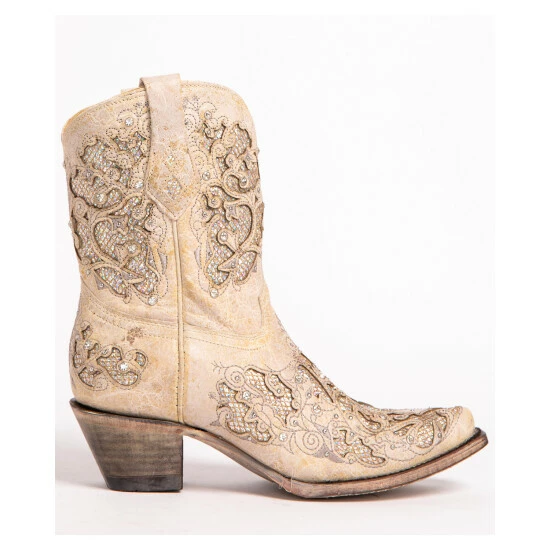 Cheapest 🛒 Corral 👩 Women's Metallic Glitter Inlay & Crystal 🥾 Boots - Snip Toe White ✨ - Image 4