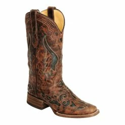 Flash Sale โ๏ธ Corral ๐ฉ Women's Cognac & Olive Inlay Cowgirl ๐ฅพ Boots - Square Toe ๐คฉ
