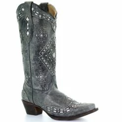 Cheapest 🤩 Corral 👩 Women's Glitter Inlay Cowgirl 🥾 Boots - Snip Toe Black Distressed ❤️