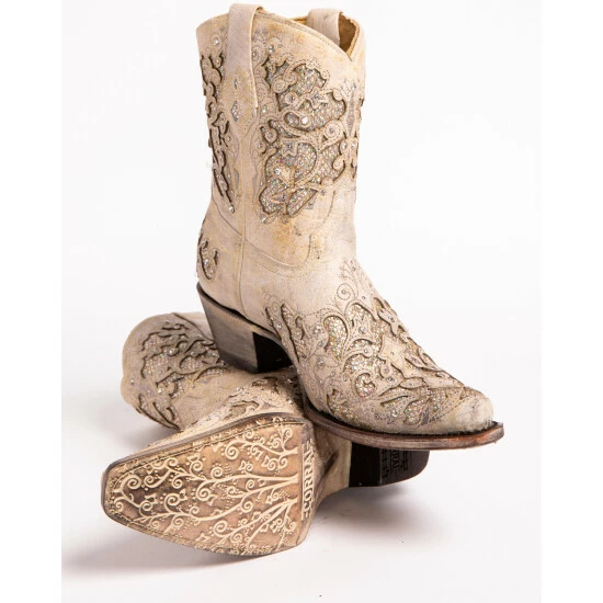 Cheapest 🛒 Corral 👩 Women's Metallic Glitter Inlay & Crystal 🥾 Boots - Snip Toe White ✨ - Image 6