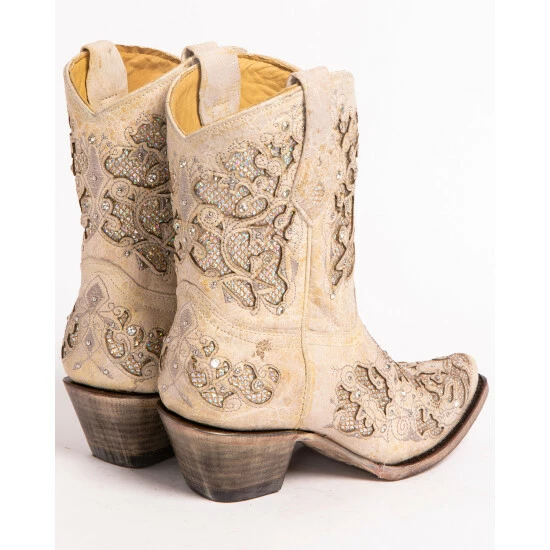 Cheapest 🛒 Corral 👩 Women's Metallic Glitter Inlay & Crystal 🥾 Boots - Snip Toe White ✨ - Image 7