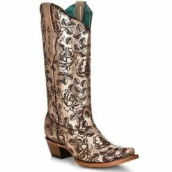 Best Pirce 🌟 Corral 👩 Women's Laser Floral Western 🥾 Boots- Snip Toe Gold ⌛