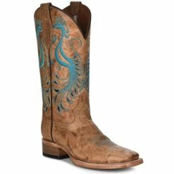 Buy 🥰 Circle G By Corral 👩 Women's LD Peacock Embroidered Beige & Turquoise Leather Western Boot - Wide Square Toe Beige/khaki 😍