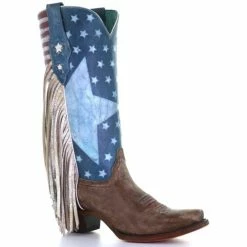 Buy ⌛ Corral 👩 Women's Boot Barn Exclusive Stars & Stripes Fringe Tall Western 🥾 Boots - Snip Toe Brown/blue 🛒