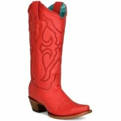Wholesale 💯 Corral 👩 Women's Matching Stitch Pattern & Inlay Western 🥾 Boots - Snip Toe Red 🤩