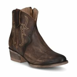 Coupon 🎁 Circle G 👩 Women's Embroidered Tobacco Fashion Booties - Round Toe Dark Brown 🔔