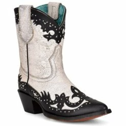 Budget ๐ Corral ๐ฉ Women's Black Overlay & Studs Western ๐ฅพ Boots - Round Toe Black/white ๐