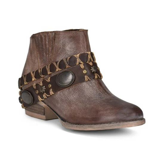 Cheapest ๐ฅ Corral ๐ฉ Women's Brown Harness Fashion Booties - Round Toe Dark Brown ๐คฉ