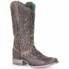 Outlet ⭐ Corral 👩 Women's Brown Inlay & Flower Embroidery Western 🥾 Boots - Square Toe 🥰