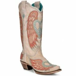 Outlet ✔️ Corral 👩 Women's Heart Wings Tall Western 🥾 Boots - Snip Toe White ✔️