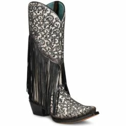 Outlet ⌛ Corral 👩 Women's Glitter Fringe Western 🥾 Boots - Snip Toe Black/white 👏