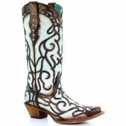 Flash Sale 👍 Corral 👩 Women's Sky Blue Glitter Western 🥾 Boots - Snip Toe Brown 🔔
