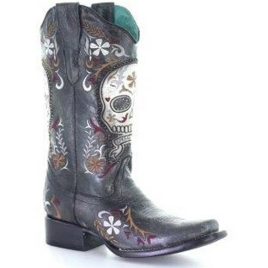 Best Pirce 🛒 Corral 👩 Women's Black Skull Overlay Western 🥾 Boots - Square Toe ❤️