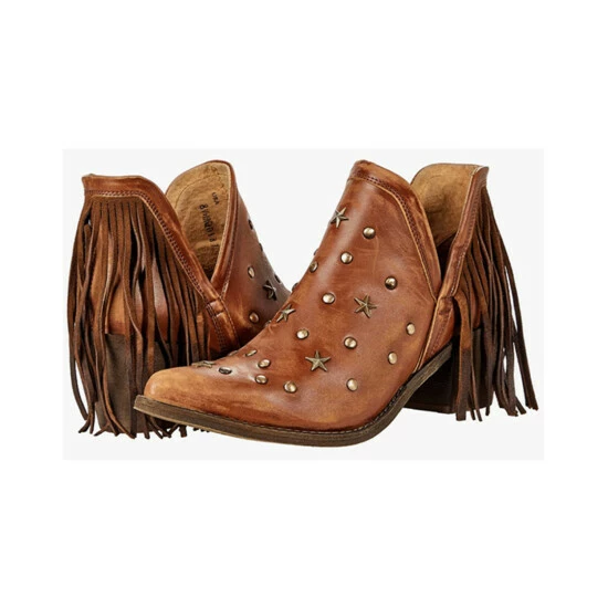 Best deal π Circle G π© Women's Caramel Fringe Fashion Booties - Pointed Toe Tan π
